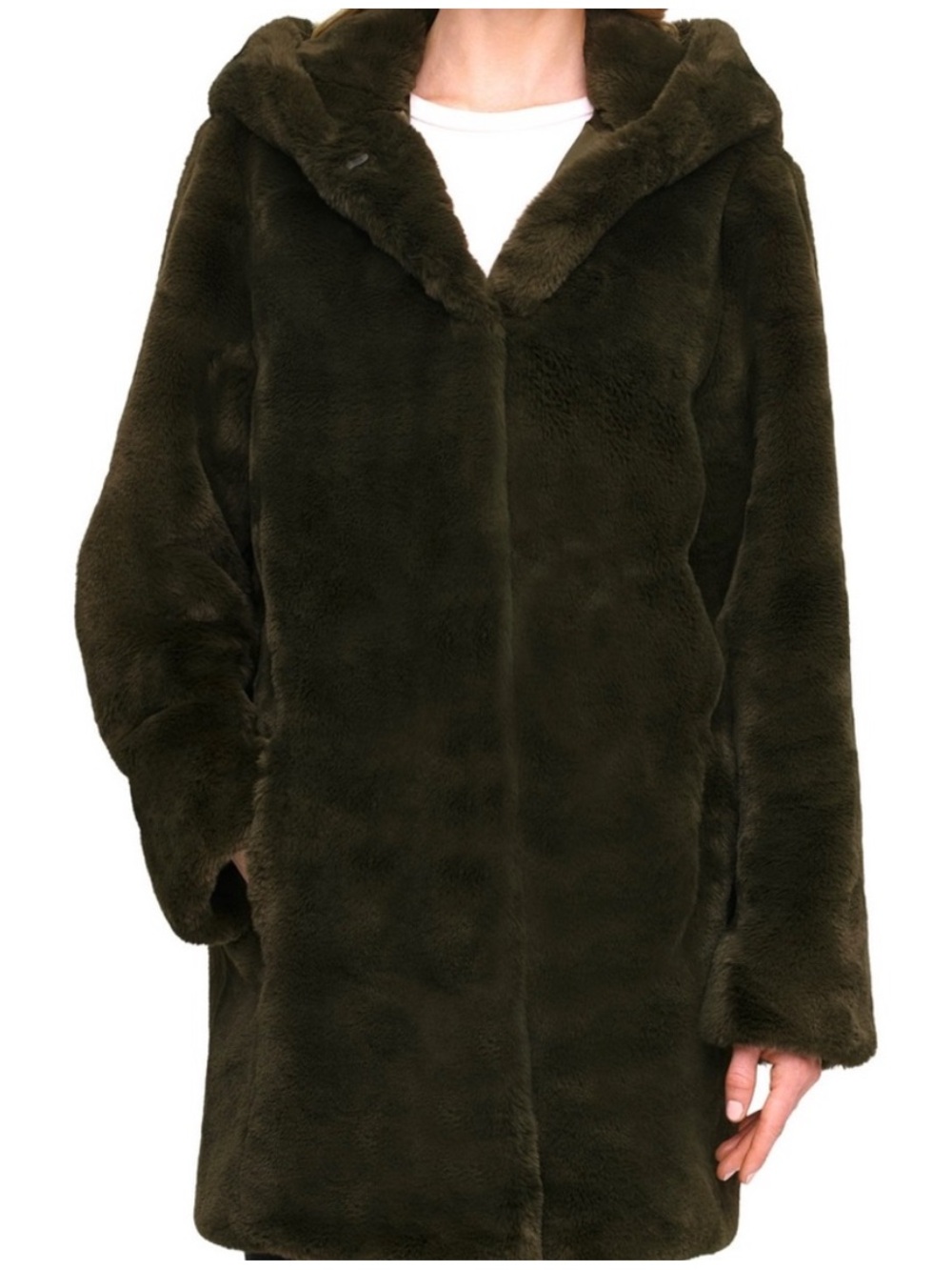 DKNY Brown Faux Fur Coat with Satin Lining Like New